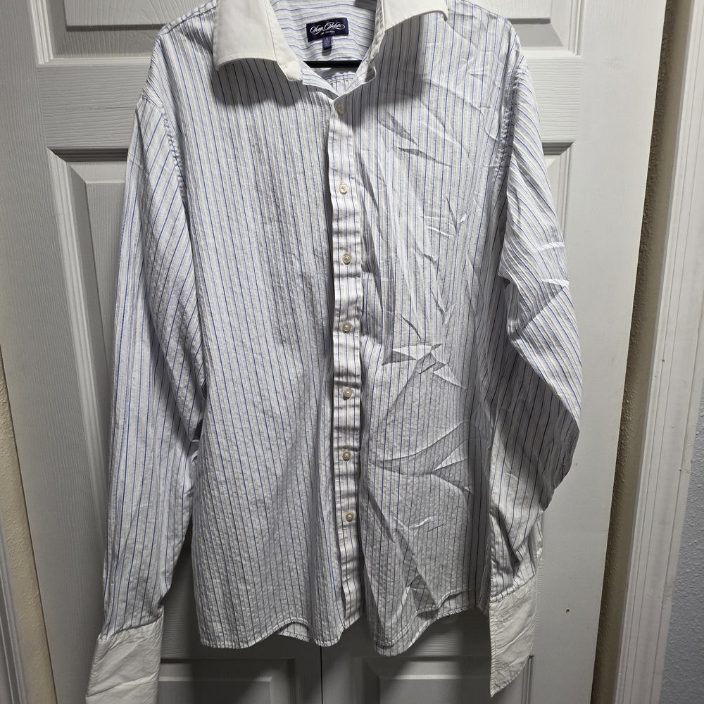 Sean John White Dress Shirt with Blue Pinstripes